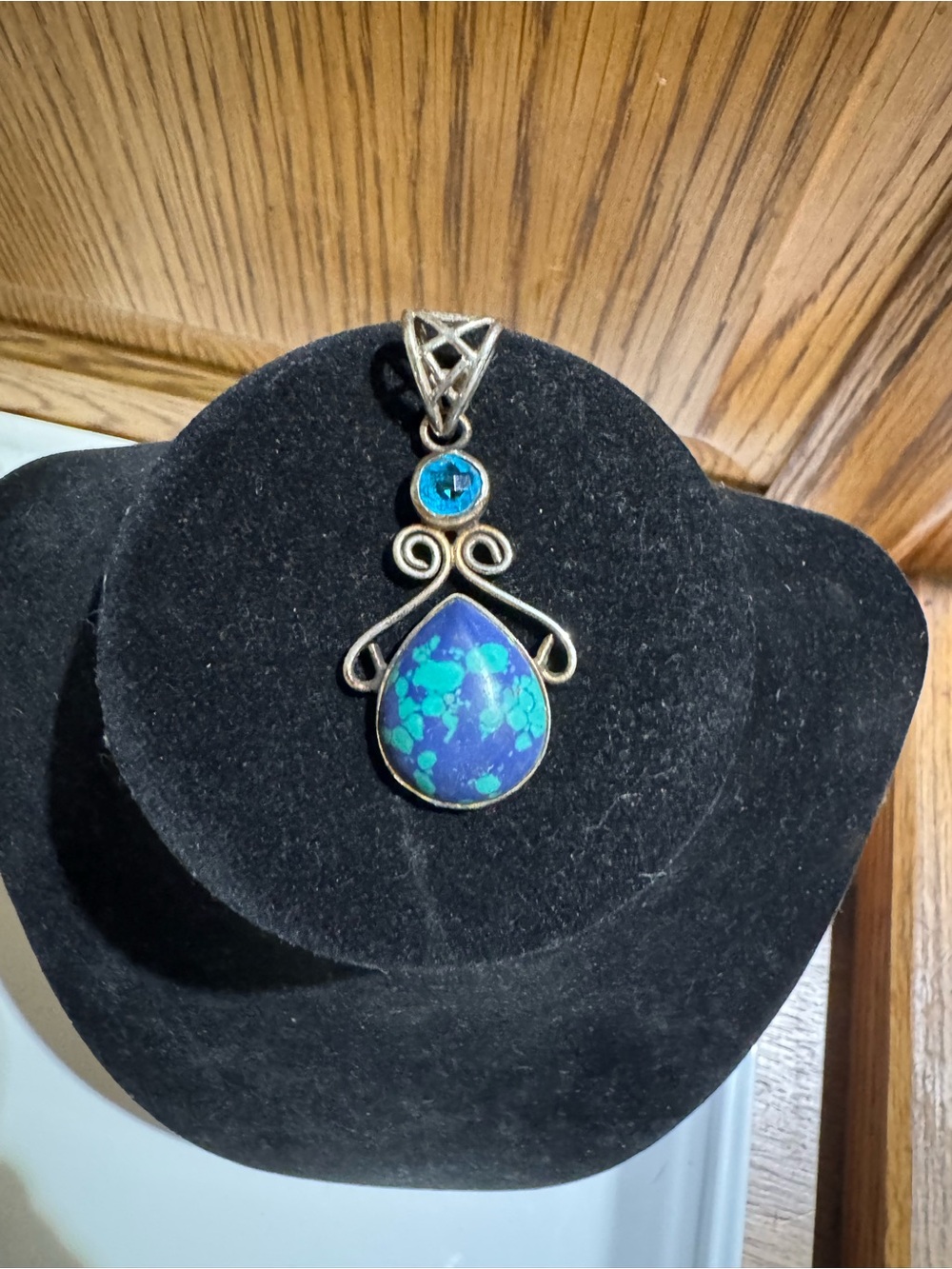 Sterling Silver Blue and Green Malachite and Blue Crystal Pendant